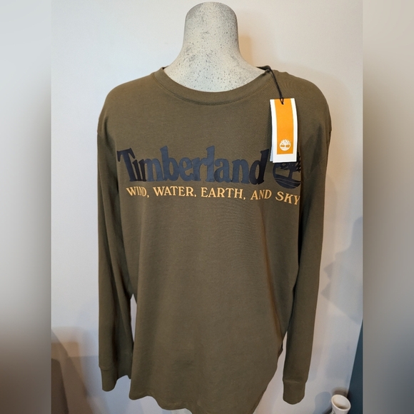 Timberland Men's Logo Green Long Sleeve cotton Tee Size XL - Picture 10 of 11